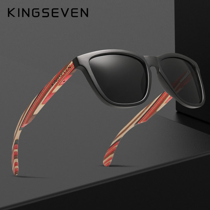 Genuine KINGSEVEN New Fashion Trend Design Women Sunglasses Men Gradient Multi Color Natural Wood Mirror Lens Sun Glasses Oculos