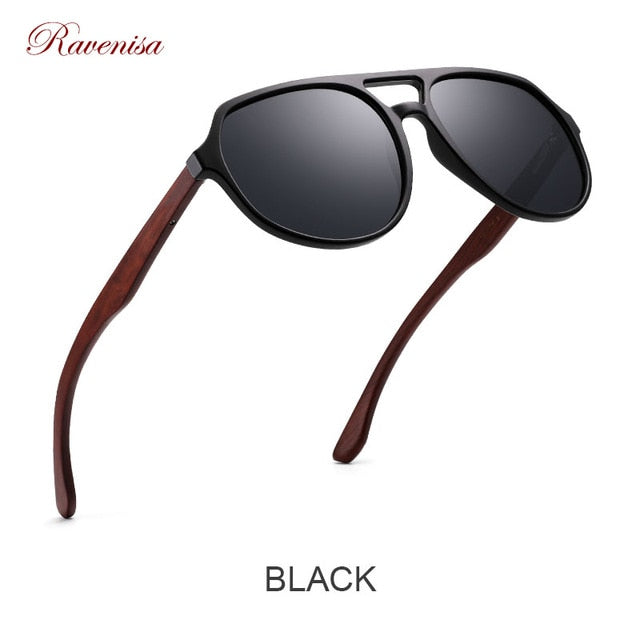 Ravenisa Wood Sunglasses Women UV400 Polarized Pilot Plastic Frame  Sun Glasses fishing Driving Sunglasses