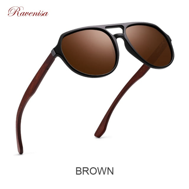 Ravenisa Wood Sunglasses Women UV400 Polarized Pilot Plastic Frame  Sun Glasses fishing Driving Sunglasses