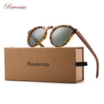 Ravenisa Wood Sunglasses Polarized Sunglasses Women Men Vintage Round Sun Glasses Ladies lunette de soleil femme UV400