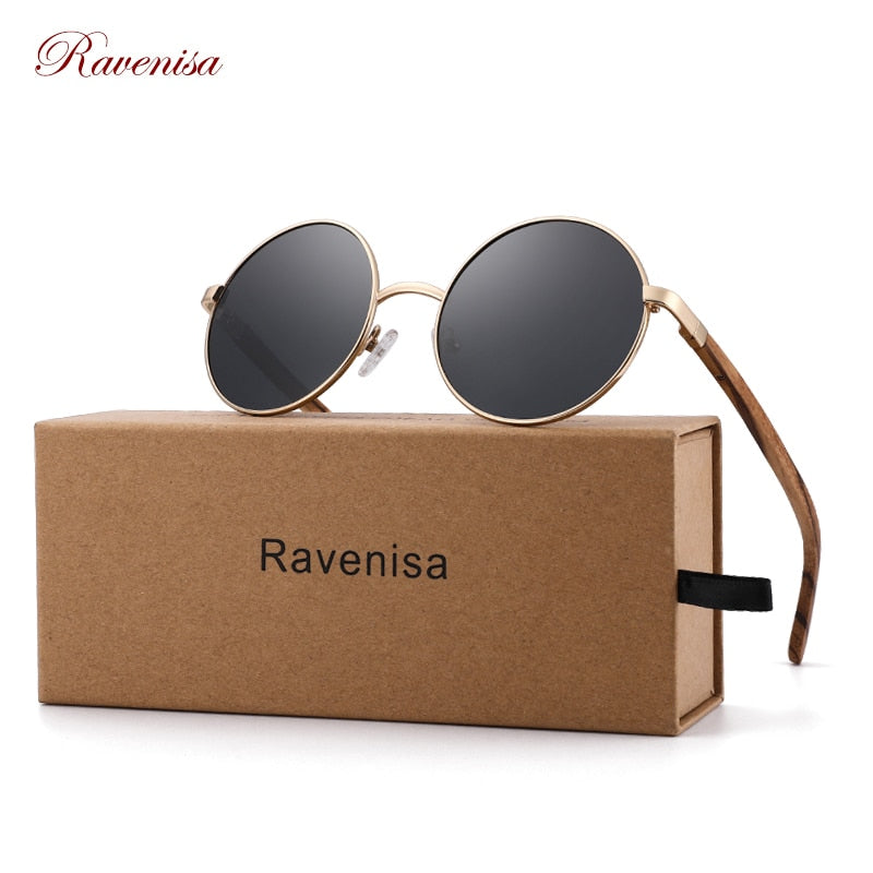 2020 Ravenisa  Retro Round Wooden Sunglasses With Polarized Wood Sun Glasses For Men Women Blue Mirror Goggle  Vintage Eyewear