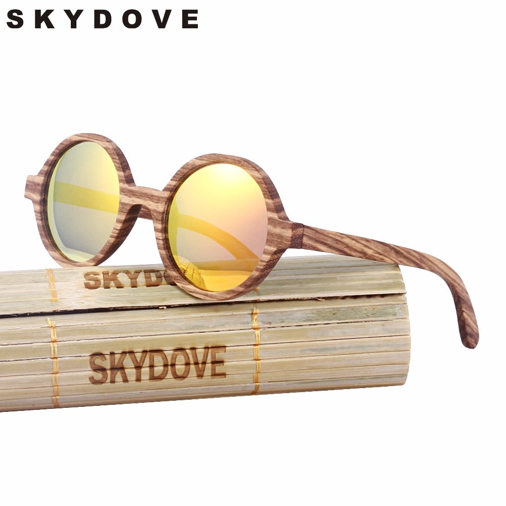 SKYDOVE Polarized  Wooden Sunglasses Men 2018 Vintage Kids Zebra Wood Sunglasses Round Women Bamboo Wood Sunglasses Men