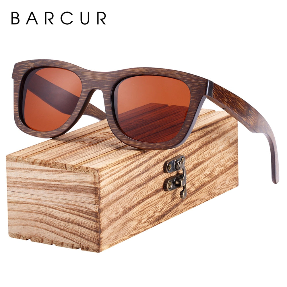 BARCUR Wood Sunglasses Bamboo Brown Full Frame Wooden Sun Glasses Men Polarized Vintage Women Eyewear