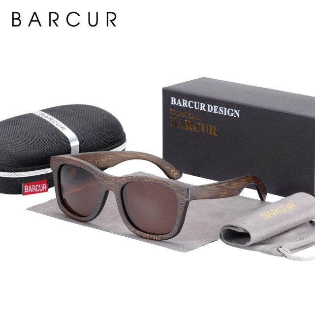 BARCUR Wood Sunglasses Bamboo Brown Full Frame Wooden Sun Glasses Men Polarized Vintage Women Eyewear