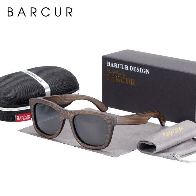 BARCUR Wood Sunglasses Bamboo Brown Full Frame Wooden Sun Glasses Men Polarized Vintage Women Eyewear