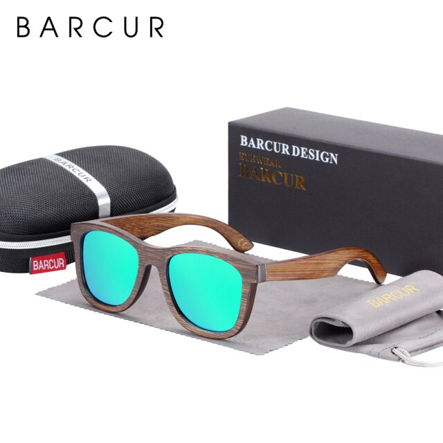 BARCUR Wood Sunglasses Bamboo Brown Full Frame Wooden Sun Glasses Men Polarized Vintage Women Eyewear