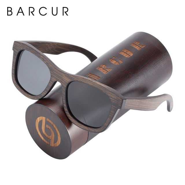 BARCUR Wood Sunglasses Bamboo Brown Full Frame Wooden Sun Glasses Men Polarized Vintage Women Eyewear