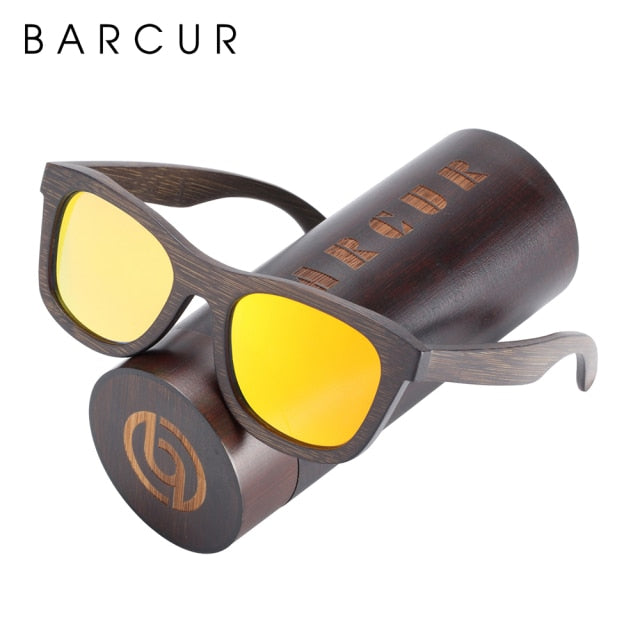 BARCUR Wood Sunglasses Bamboo Brown Full Frame Wooden Sun Glasses Men Polarized Vintage Women Eyewear