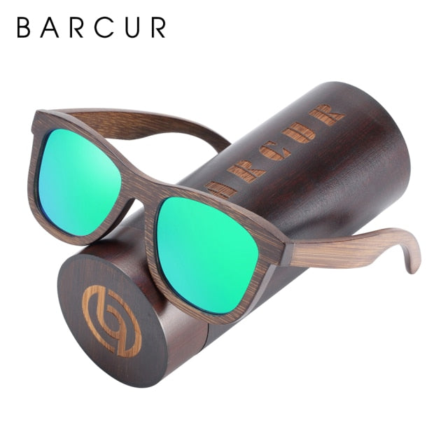 BARCUR Wood Sunglasses Bamboo Brown Full Frame Wooden Sun Glasses Men Polarized Vintage Women Eyewear