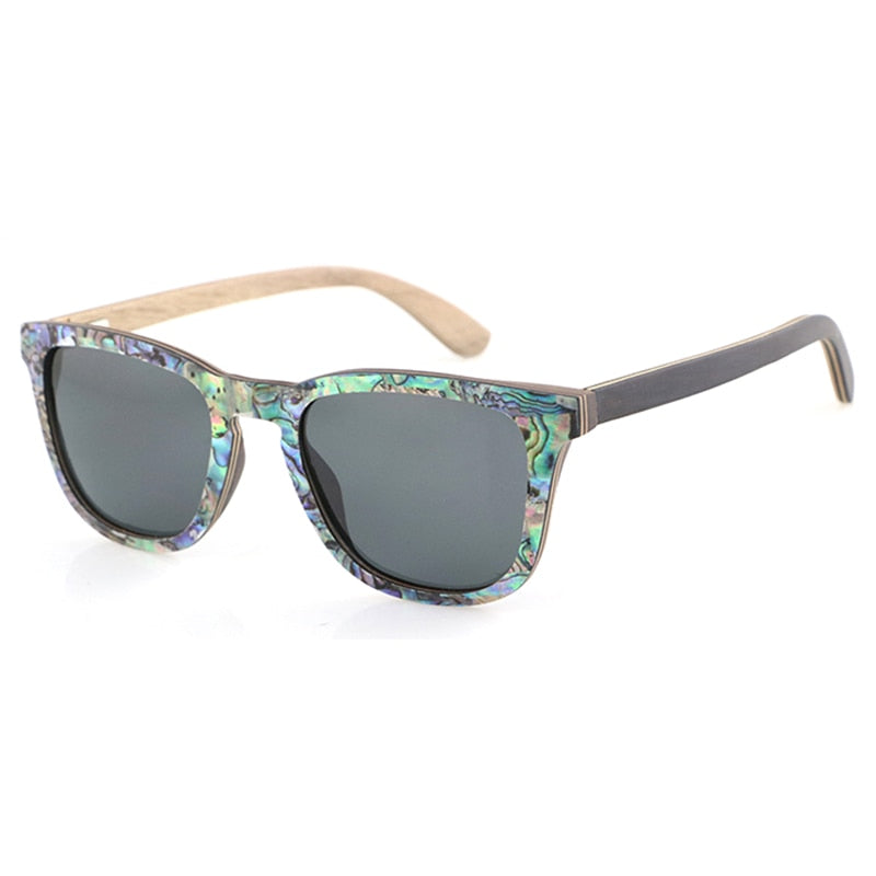 Polarized Abalone Shell Sunglasses Women Square Frame Rim Wood Veneer Logo Custom Wooden Sun Glasses