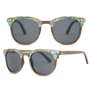 Polarized Abalone Shell Sunglasses Women Square Frame Rim Wood Veneer Logo Custom Wooden Sun Glasses