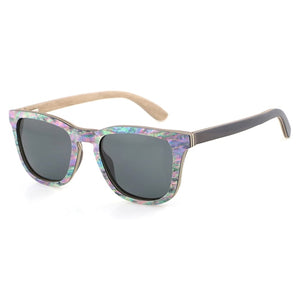 Polarized Abalone Shell Sunglasses Women Square Frame Rim Wood Veneer Logo Custom Wooden Sun Glasses