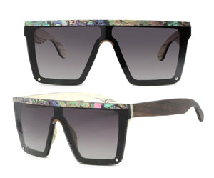 Polarized Abalone Shell Sunglasses Women Square Frame Rim Wood Veneer Logo Custom Wooden Sun Glasses