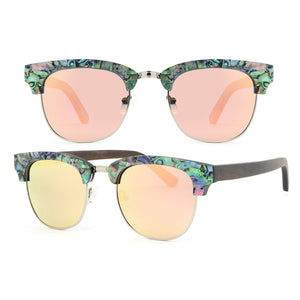 Polarized Abalone Shell Sunglasses Women Square Frame Rim Wood Veneer Logo Custom Wooden Sun Glasses