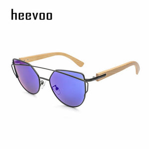 Handmade Wood Cateye Sunglasses Women Metal Frame Bamboo Sunglass Ladies Brand Designe Alloy Original Wood Glasses Oculos de sol