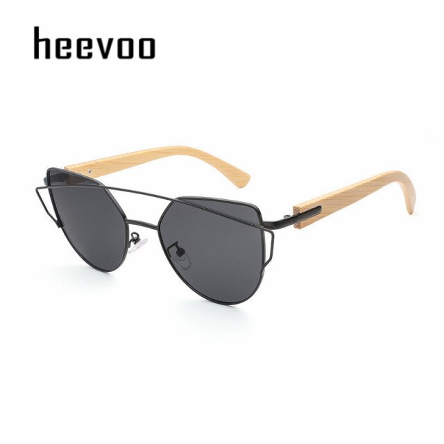 Handmade Wood Cateye Sunglasses Women Metal Frame Bamboo Sunglass Ladies Brand Designe Alloy Original Wood Glasses Oculos de sol