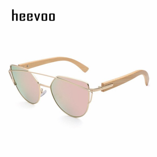 Handmade Wood Cateye Sunglasses Women Metal Frame Bamboo Sunglass Ladies Brand Designe Alloy Original Wood Glasses Oculos de sol