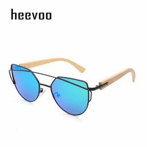 Handmade Wood Cateye Sunglasses Women Metal Frame Bamboo Sunglass Ladies Brand Designe Alloy Original Wood Glasses Oculos de sol