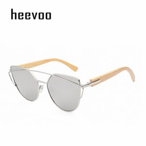 Handmade Wood Cateye Sunglasses Women Metal Frame Bamboo Sunglass Ladies Brand Designe Alloy Original Wood Glasses Oculos de sol