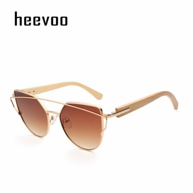 Handmade Wood Cateye Sunglasses Women Metal Frame Bamboo Sunglass Ladies Brand Designe Alloy Original Wood Glasses Oculos de sol