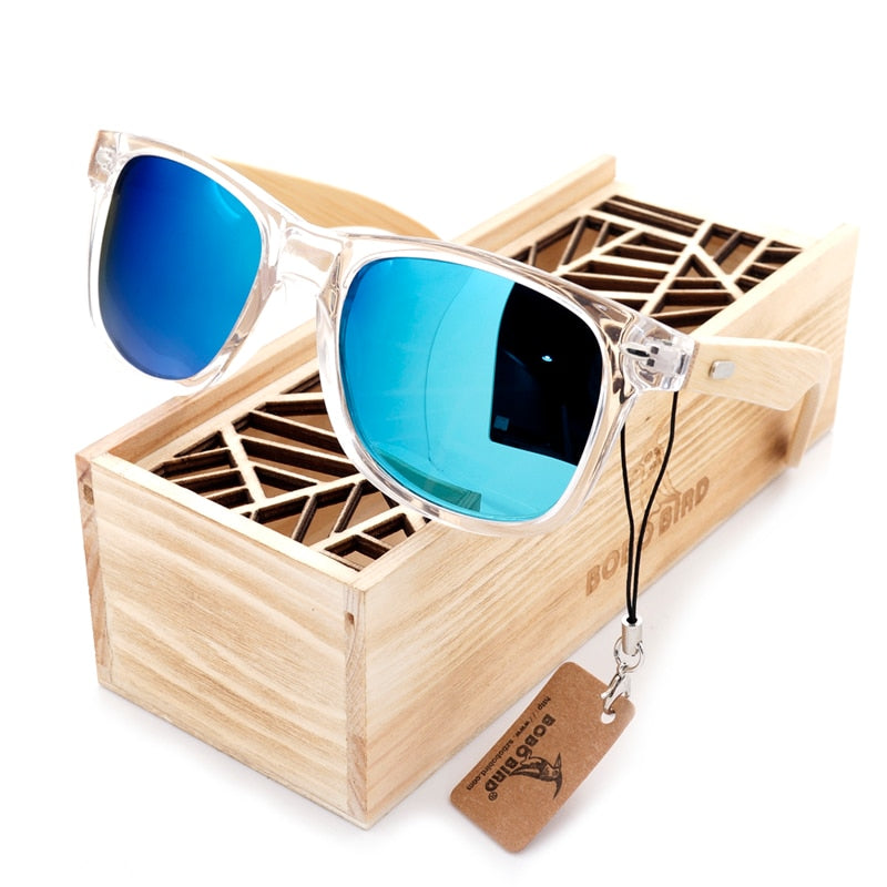 BOBO BIRD Men Transparent  Color Wood Sunglasses Women's Cheap Bamboo Polarized Sun glasses With Wood Box eyewear custom logo